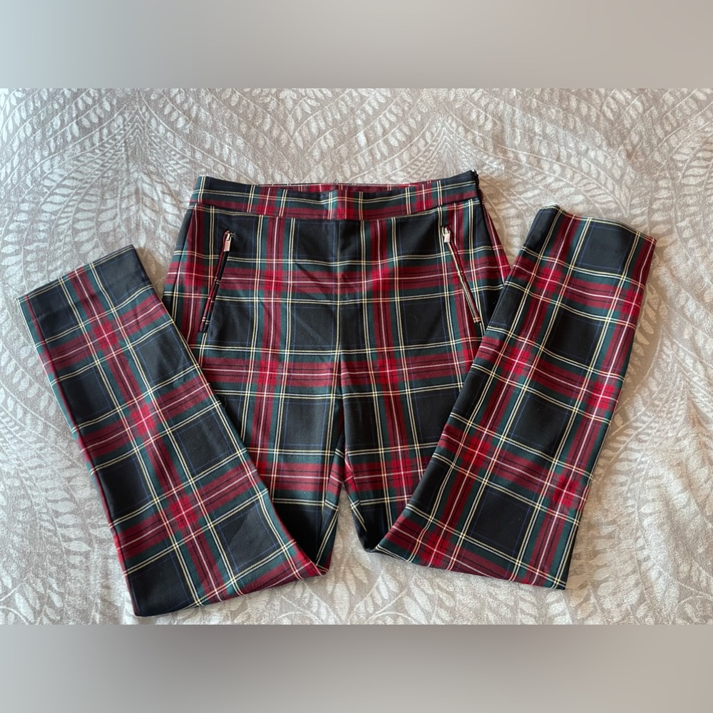 Zara Black Red Plaid Skinny Trousers